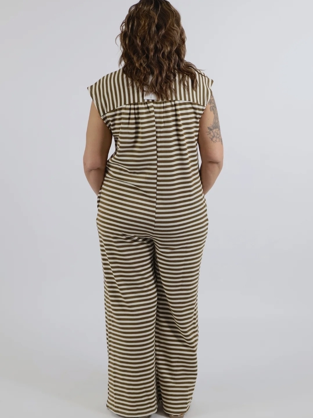 Annie Wide Leg Jumpsuit Brown and Cream Striped - Picture 2 of 8